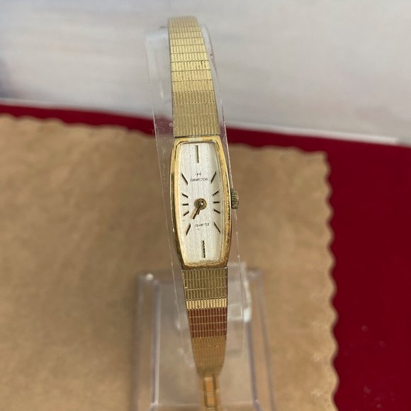 SOLD Vintage 1980's Hamilton Watch Quartz Movement Case is 10K Yellow Gold Rolle - Picture 2 of 8